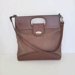 Vintage Chloe Leather Canvas Shoulder Bag Medium Brown Handbag Designer